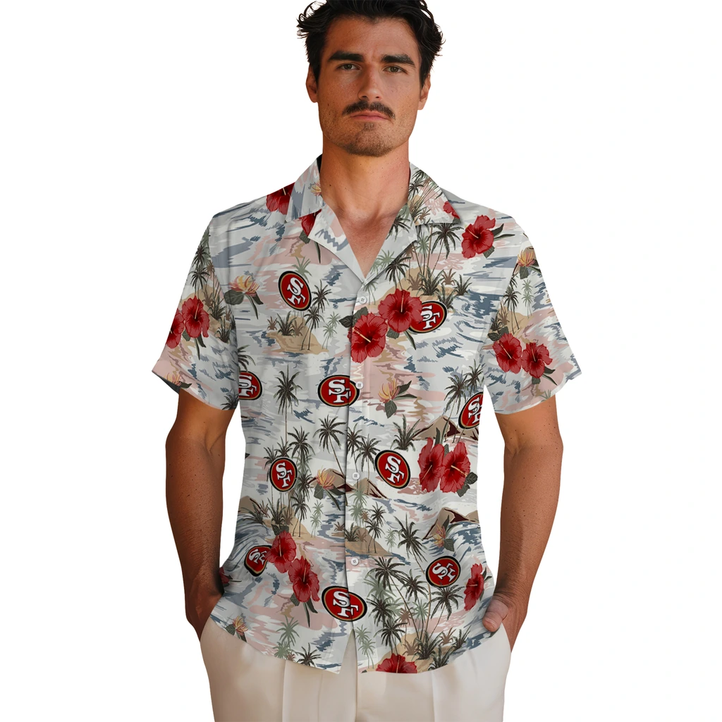 San Francisco 49ers Hawaiian Shirt - Hibiscus Seaside san francisco 49ers hibiscus seaside white hawaiian shirts fashion forward