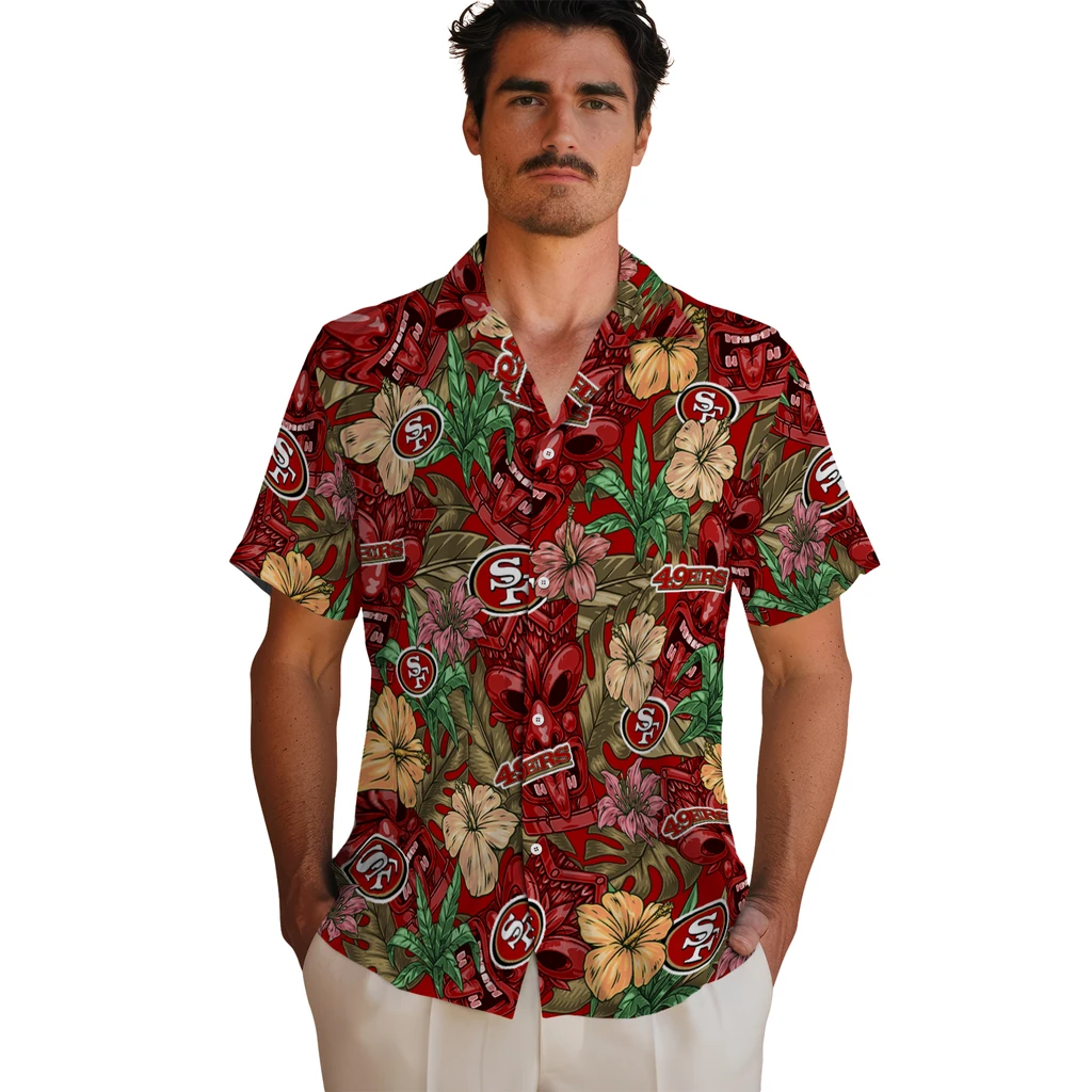 San Francisco 49ers Hawaiian Shirt - Hibiscus Tiki Jungle san francisco 49ers tiki jungle red hawaiian shirts fashion forward