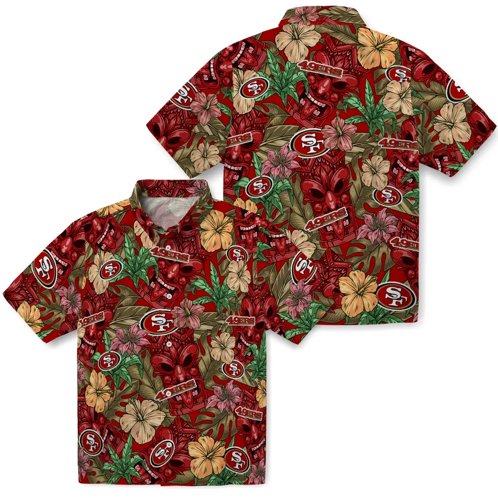San Francisco 49ers Hawaiian Shirt - Hibiscus Tiki Jungle san francisco 49ers tiki jungle red hawaiian shirts high quality