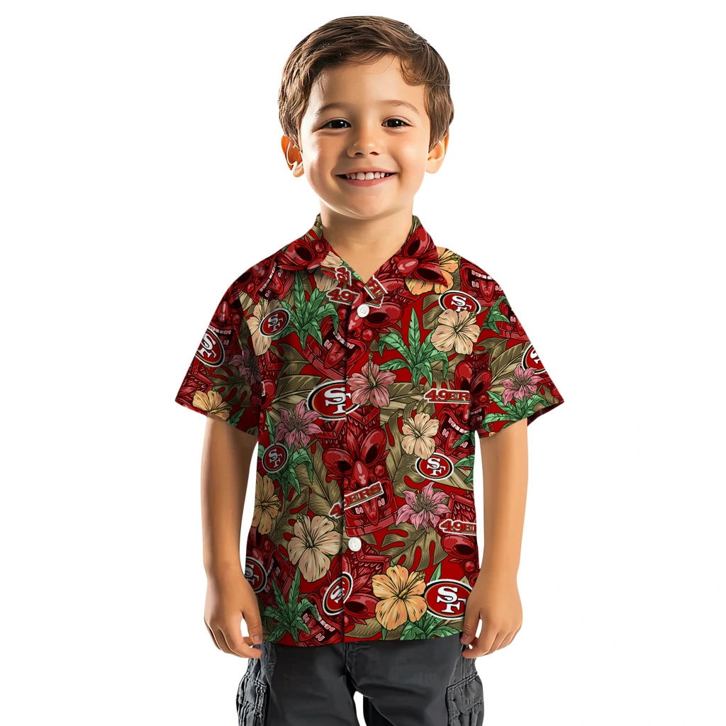 San Francisco 49ers Hawaiian Shirt - Hibiscus Tiki Jungle san francisco 49ers tiki jungle red hawaiian shirts top rated