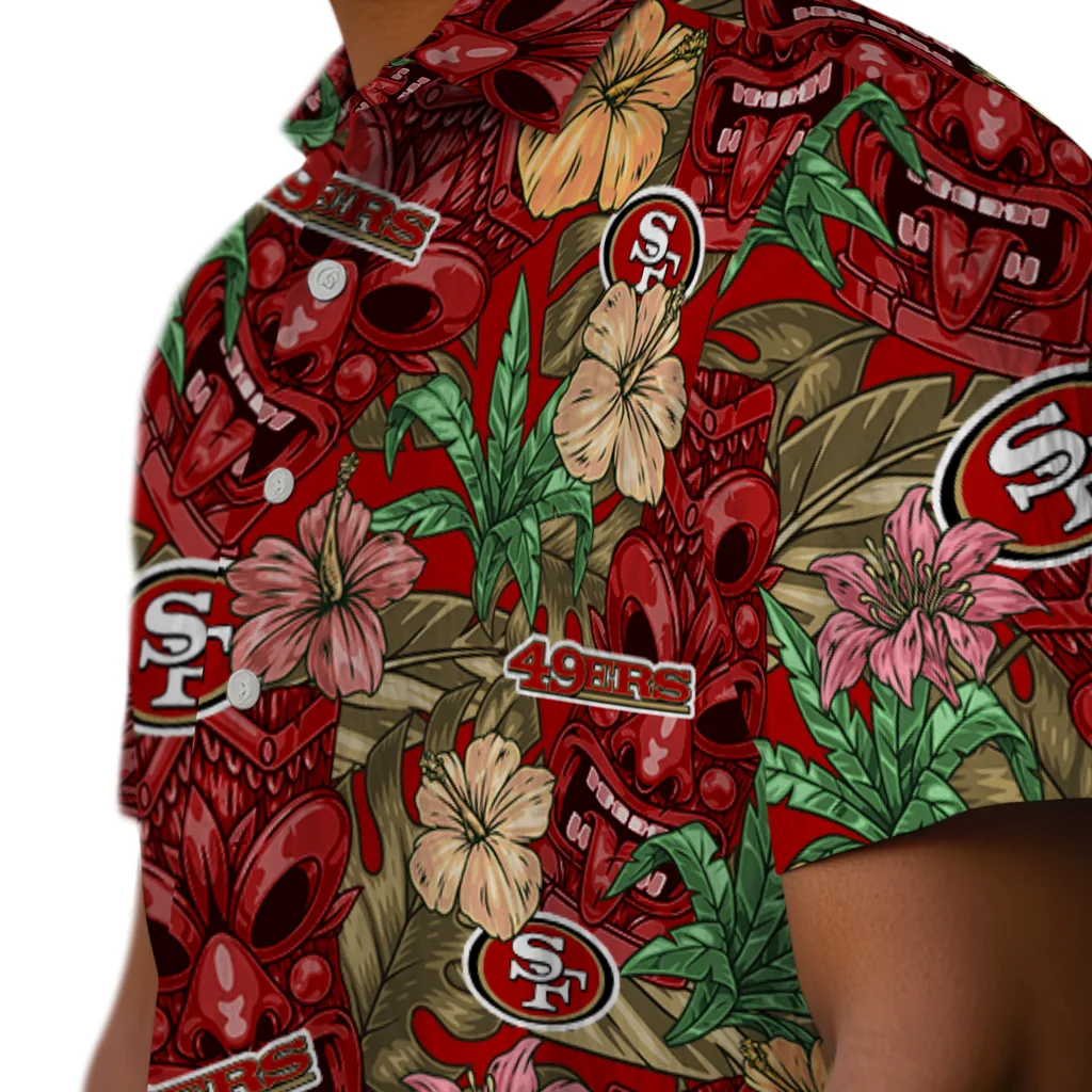 San Francisco 49ers Hawaiian Shirt - Hibiscus Tiki Jungle san francisco 49ers tiki jungle red hawaiian shirts trendy