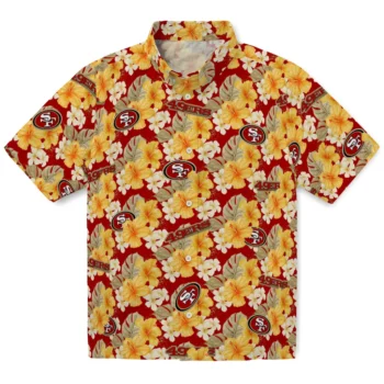 san francisco 49ers hibiscus tropics red yellow hawaiian shirts best selling