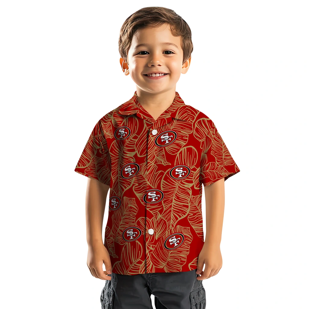 San Francisco 49ers Hawaiian Shirt - Leaf Outline san francisco 49ers leaf outline red hawaiian shirts top rated