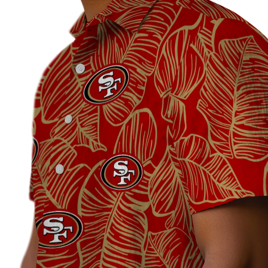 San Francisco 49ers Hawaiian Shirt - Leaf Outline san francisco 49ers leaf outline red hawaiian shirts trendy