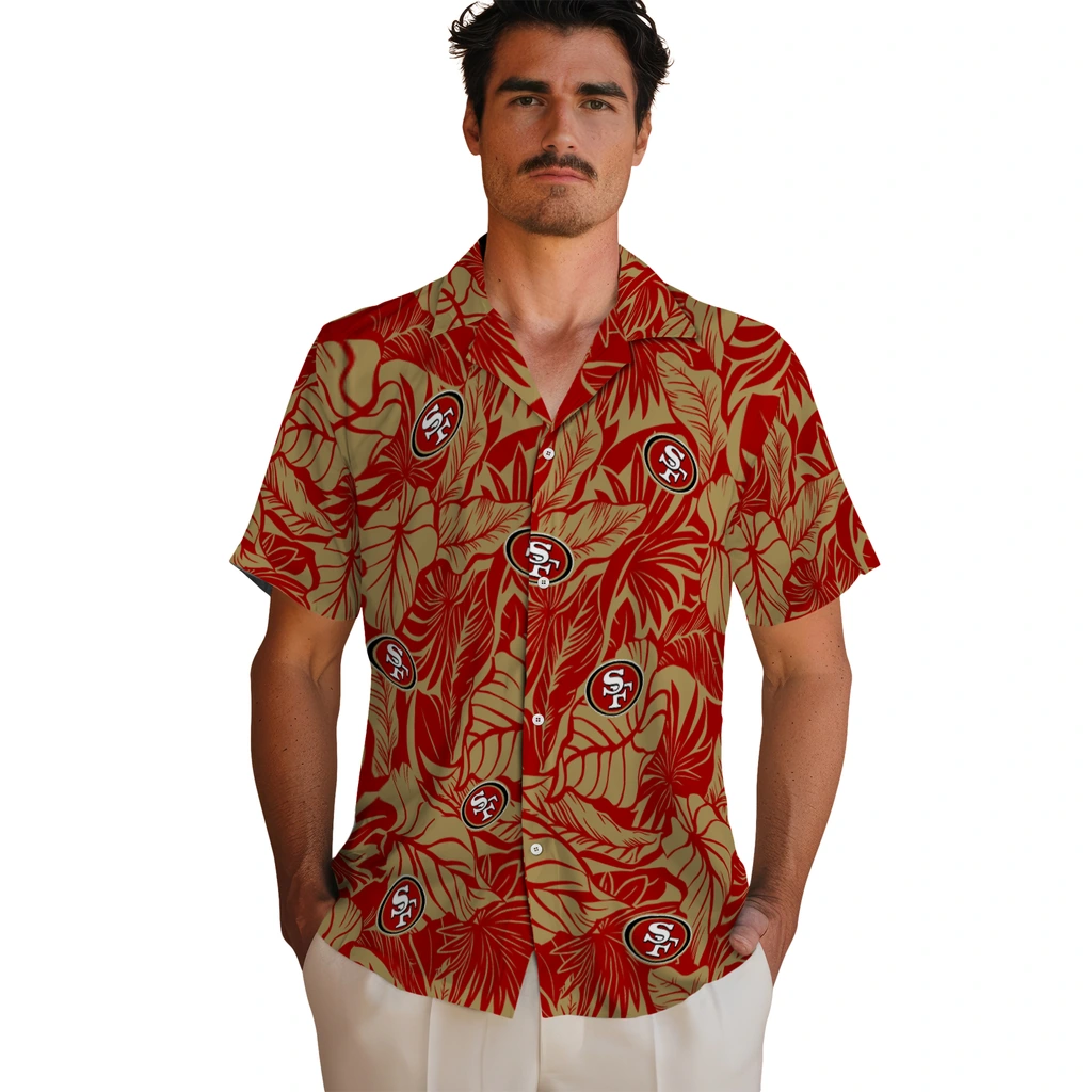 San Francisco 49ers Hawaiian Shirt - Monstera Layer san francisco 49ers monstera layer red hawaiian shirts fashion forward