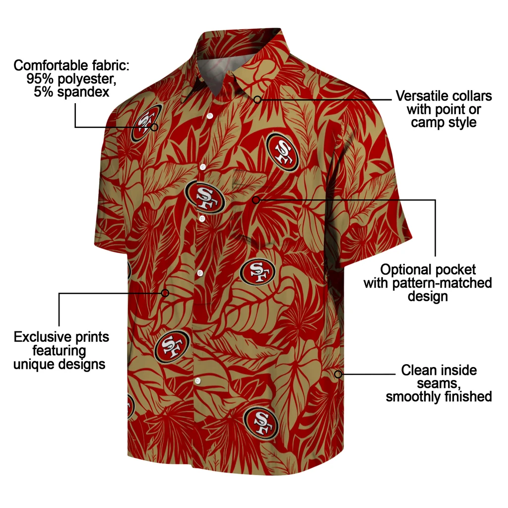 San Francisco 49ers Hawaiian Shirt - Monstera Layer san francisco 49ers monstera layer red hawaiian shirts new arrival