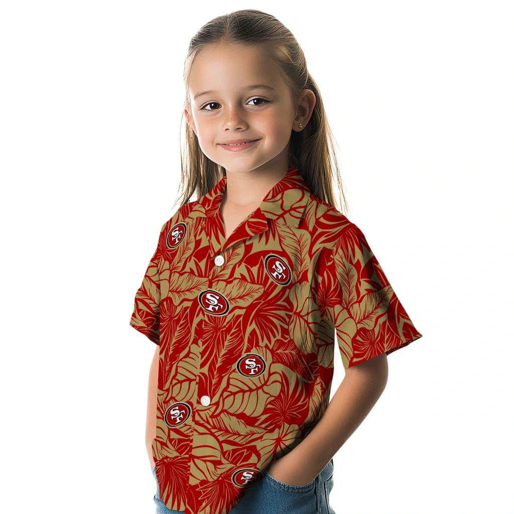 San Francisco 49ers Hawaiian Shirt - Monstera Layer san francisco 49ers monstera layer red hawaiian shirts premium grade