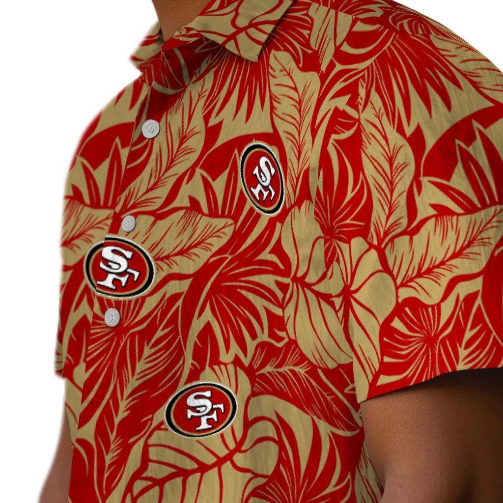 San Francisco 49ers Hawaiian Shirt - Monstera Layer san francisco 49ers monstera layer red hawaiian shirts trendy
