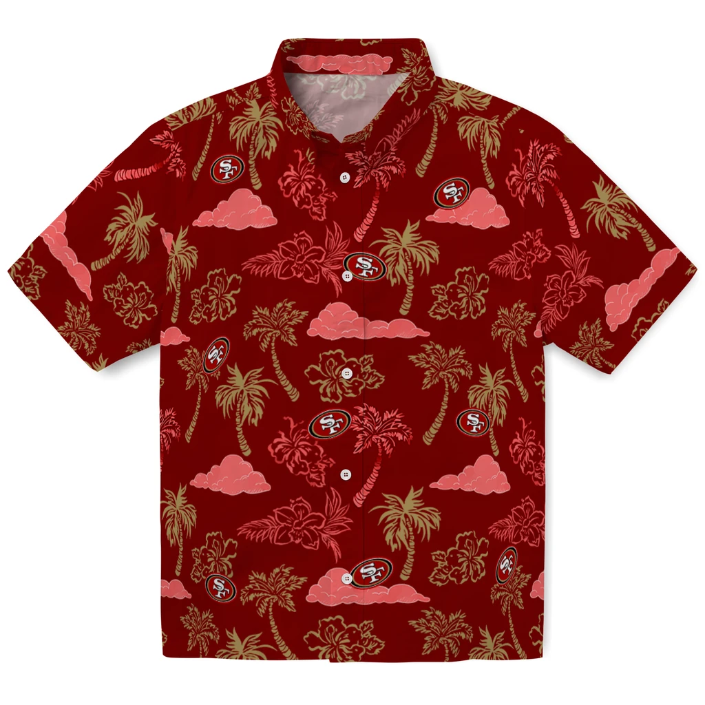 San Francisco 49ers Hawaiian Shirt - Palm And Clouds san francisco 49ers palm and clouds red hawaiian shirts best selling