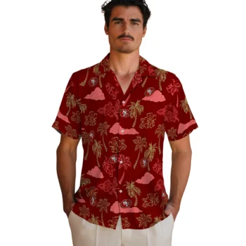 san francisco 49ers palm and clouds red hawaiian shirts fashion forward