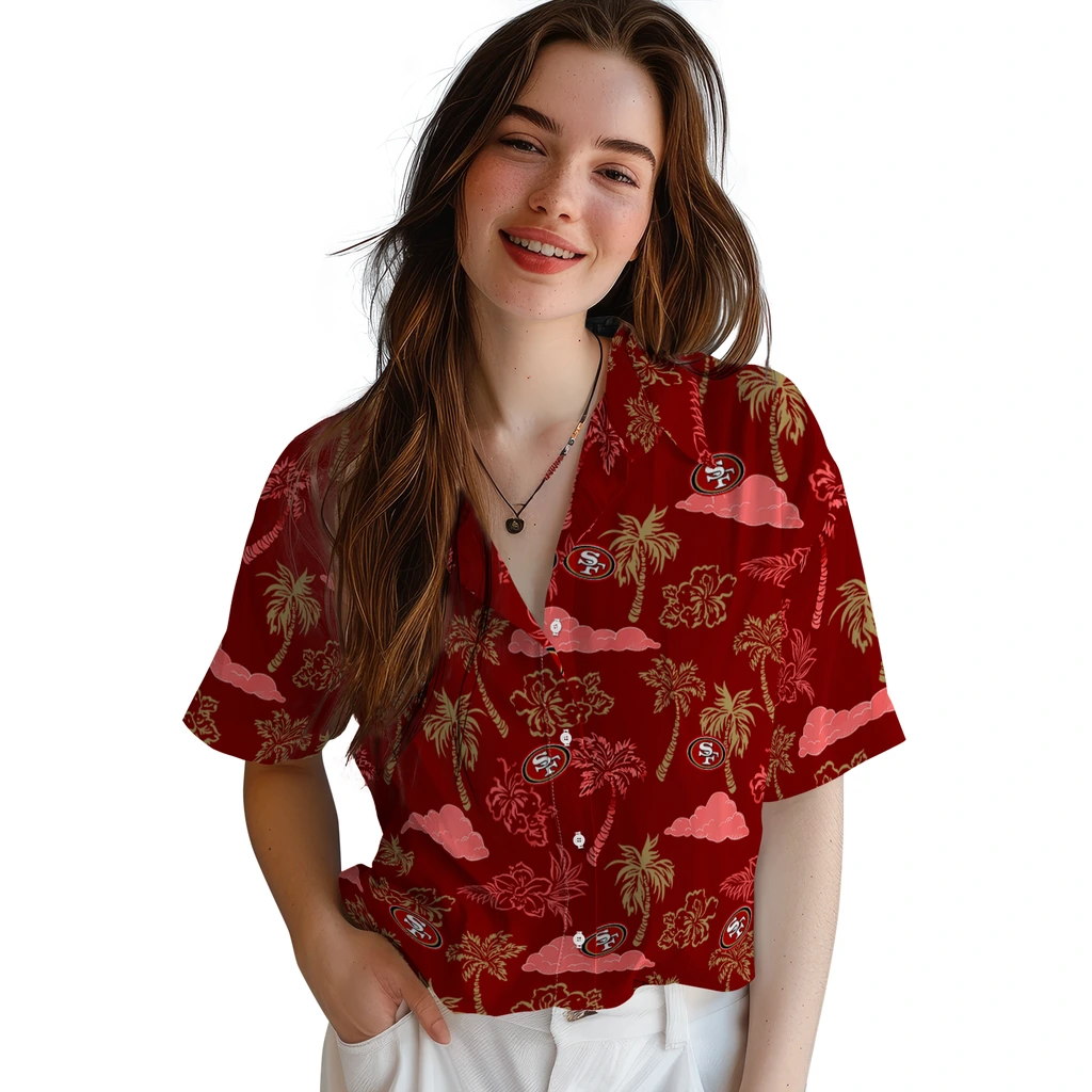 San Francisco 49ers Hawaiian Shirt - Palm And Clouds san francisco 49ers palm and clouds red hawaiian shirts latest model
