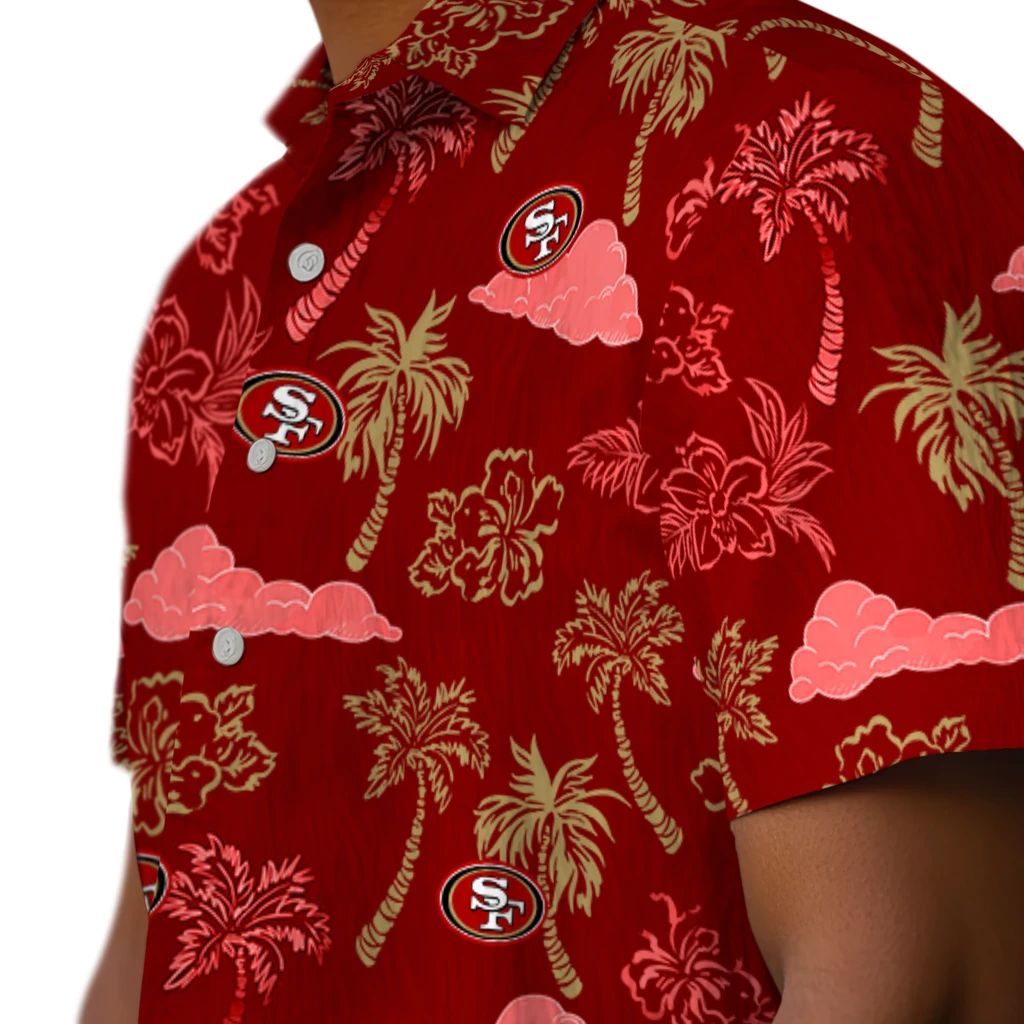 San Francisco 49ers Hawaiian Shirt - Palm And Clouds san francisco 49ers palm and clouds red hawaiian shirts trendy
