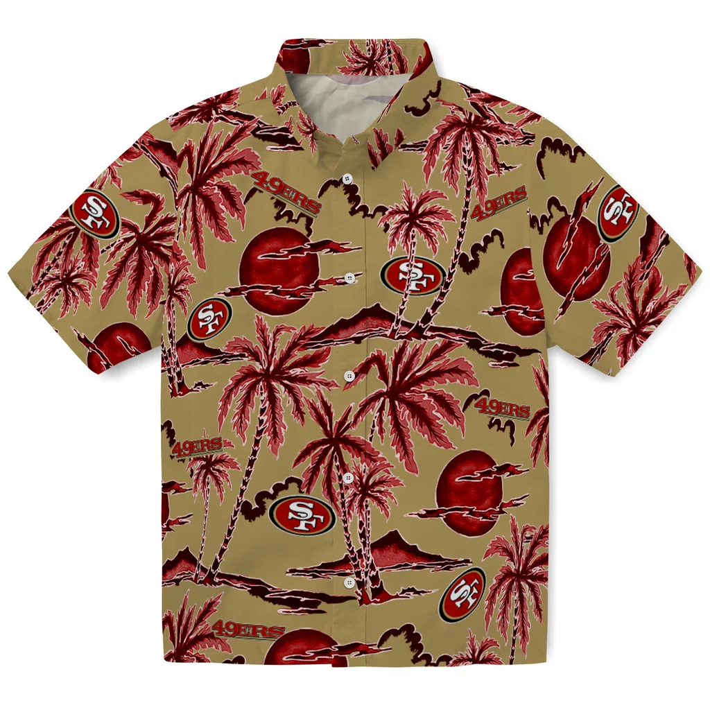 San Francisco 49ers Hawaiian Shirt - Palm Sunset san francisco 49ers palm sunset hawaiian shirts best selling