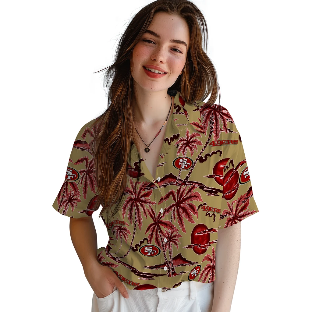 San Francisco 49ers Hawaiian Shirt - Palm Sunset san francisco 49ers palm sunset hawaiian shirts latest model