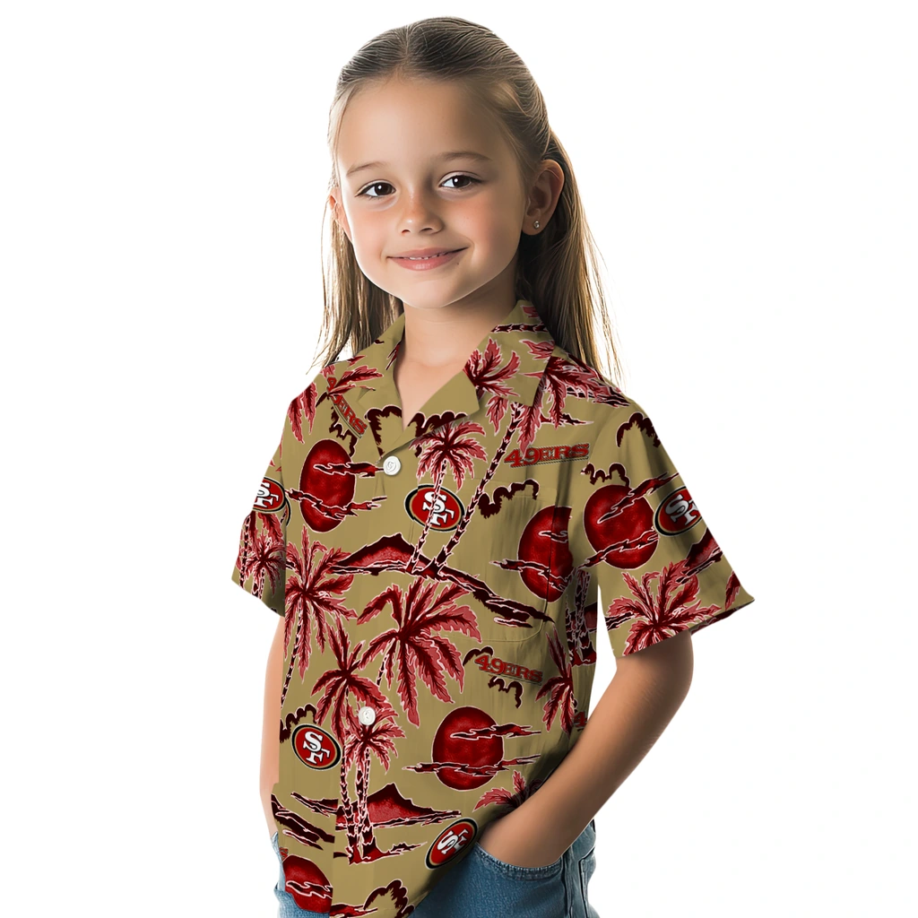 San Francisco 49ers Hawaiian Shirt - Palm Sunset san francisco 49ers palm sunset hawaiian shirts premium grade