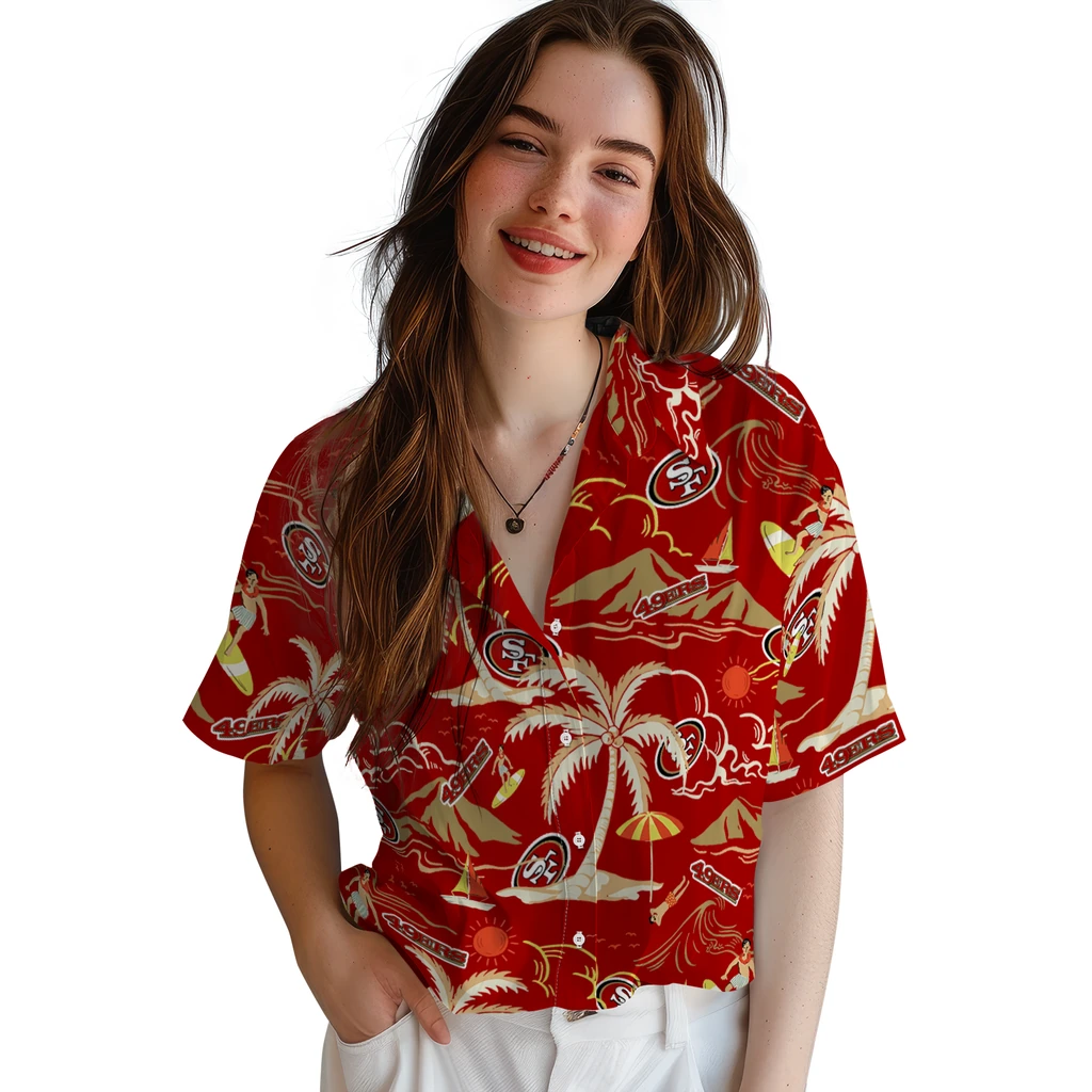 San Francisco 49ers Hawaiian Shirt - Palm Tree Island san francisco 49ers palm tree island red hawaiian shirts latest model