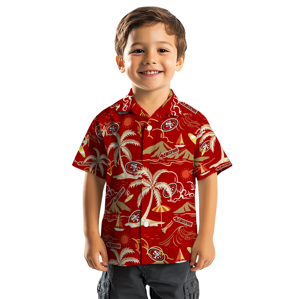 San Francisco 49ers Hawaiian Shirt - Palm Tree Island san francisco 49ers palm tree island red hawaiian shirts top rated