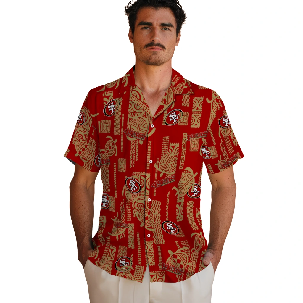 San Francisco 49ers Hawaiian Shirt - Turtle Lines san francisco 49ers turtle lines red hawaiian shirts fashion forward
