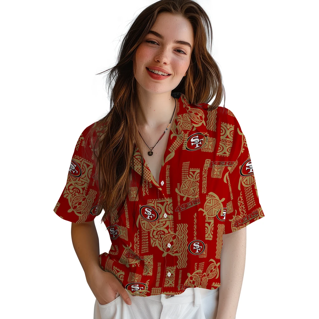 San Francisco 49ers Hawaiian Shirt - Turtle Lines san francisco 49ers turtle lines red hawaiian shirts latest model