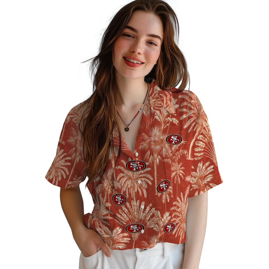 San Francisco 49ers Hawaiian Shirt - Vintage Palm Tree san francisco 49ers palm shadows red hawaiian shirts latest model