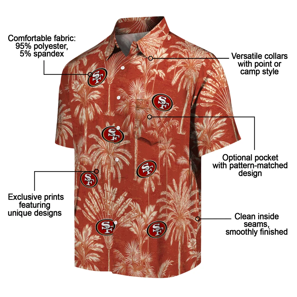 San Francisco 49ers Hawaiian Shirt - Vintage Palm Tree san francisco 49ers palm shadows red hawaiian shirts new arrival