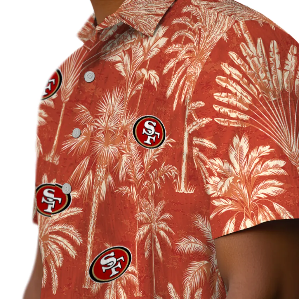 San Francisco 49ers Hawaiian Shirt - Vintage Palm Tree san francisco 49ers palm shadows red hawaiian shirts trendy