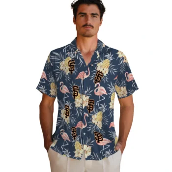 san francisco giants flamingo hibiscus navy hawaiian shirts fashion forward