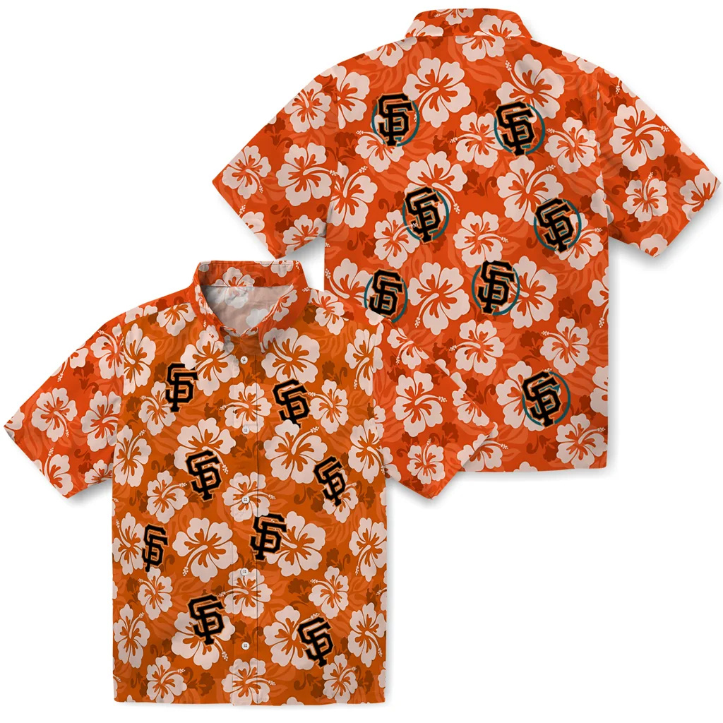 San Francisco Giants Hawaiian Shirt - Hibiscus Cluster san francisco giants hibiscus cluster orange hawaiian shirts high quality