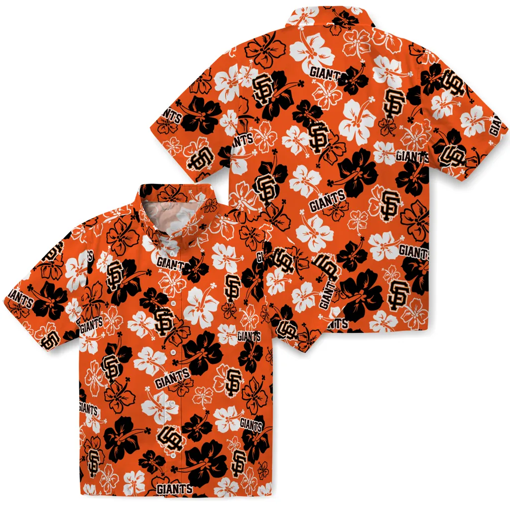 San Francisco Giants Hawaiian Shirt - Hibiscus Flower Design san francisco giants hibiscus bloom orange hawaiian shirts high quality