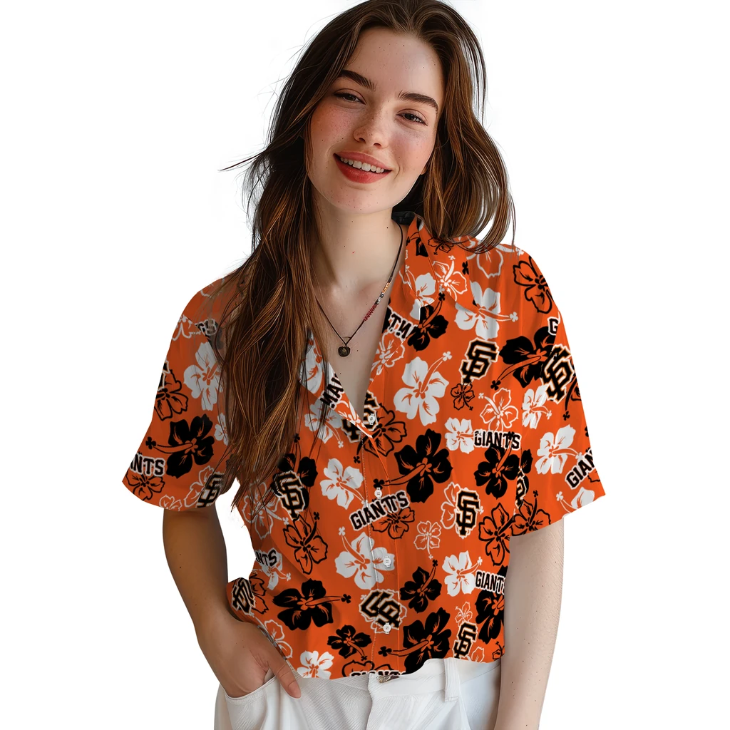 San Francisco Giants Hawaiian Shirt - Hibiscus Flower Design san francisco giants hibiscus bloom orange hawaiian shirts latest model