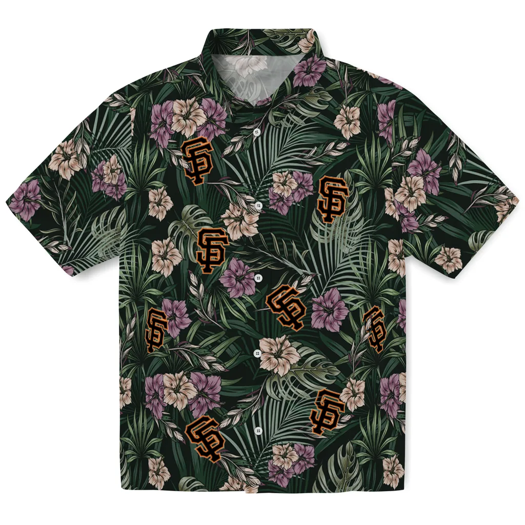 San Francisco Giants Hawaiian Shirt - Hibiscus Leaves Pattern san francisco giants hibiscus leaves pattern green hawaiian shirts best selling