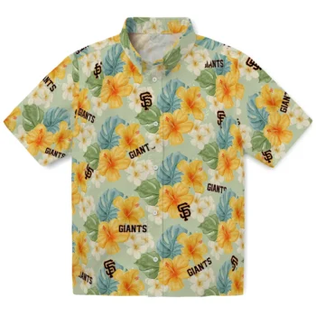 san francisco giants hibiscus mood pale lime yellow hawaiian shirts best selling
