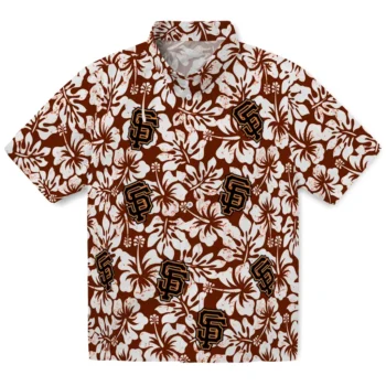san francisco giants hibiscus motif orange white hawaiian shirts best selling