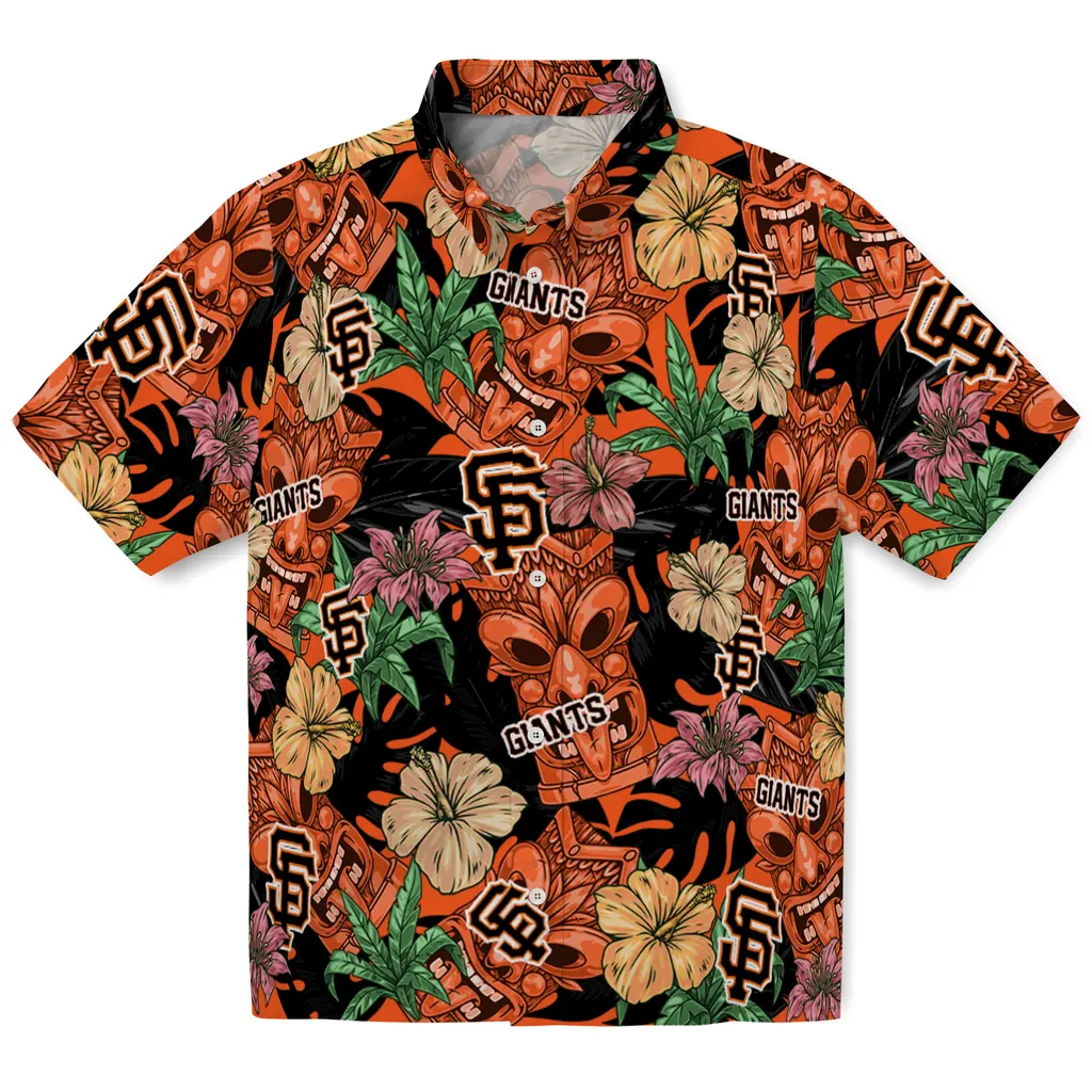 San Francisco Giants Hawaiian Shirt - Hibiscus Tiki Jungle san francisco giants tiki jungle orange hawaiian shirts best selling