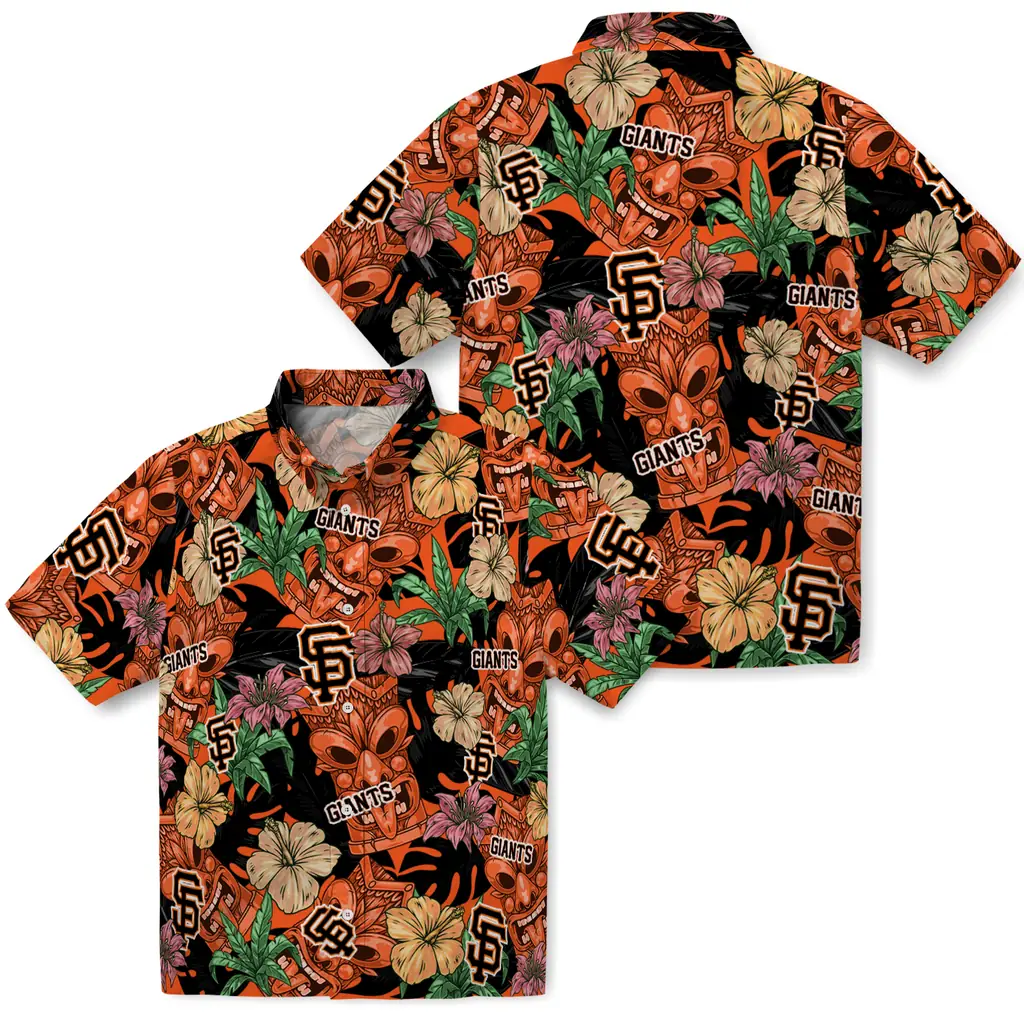 San Francisco Giants Hawaiian Shirt - Hibiscus Tiki Jungle san francisco giants tiki jungle orange hawaiian shirts high quality