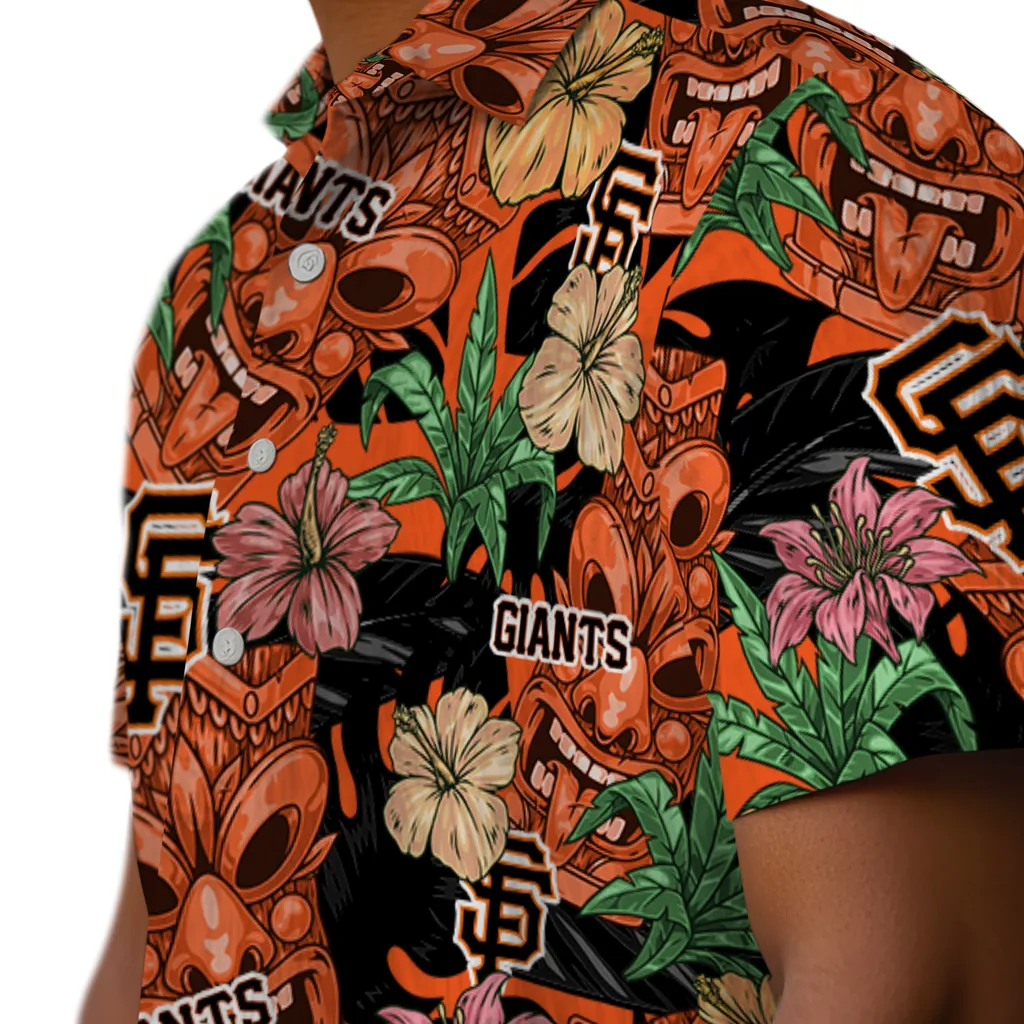 San Francisco Giants Hawaiian Shirt - Hibiscus Tiki Jungle san francisco giants tiki jungle orange hawaiian shirts trendy