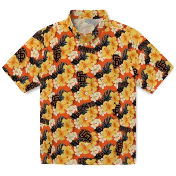 san francisco giants hibiscus tropics orange yellow hawaiian shirts best selling