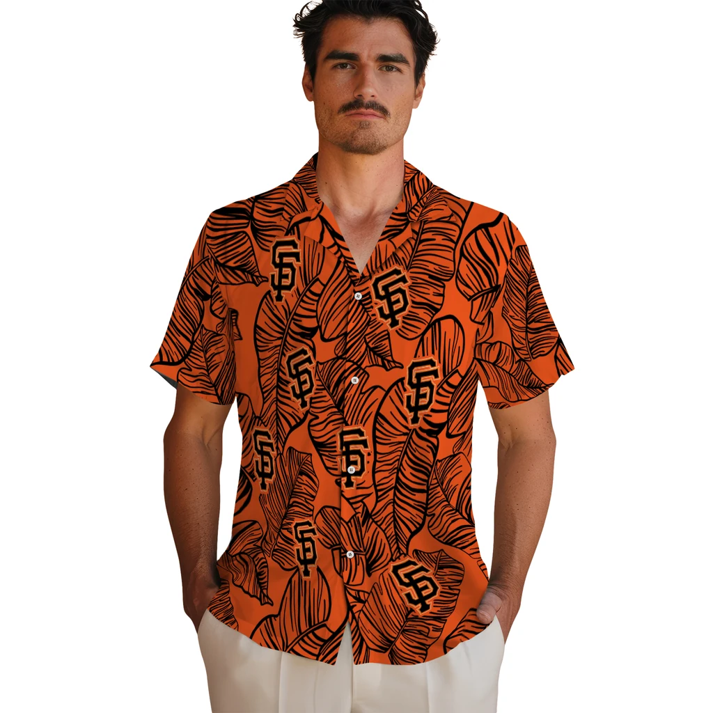San Francisco Giants Hawaiian Shirt - Leaf Outline san francisco giants leaf outline orange hawaiian shirts fashion forward