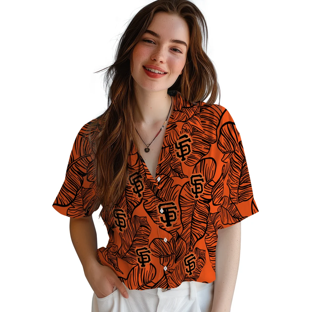 San Francisco Giants Hawaiian Shirt - Leaf Outline san francisco giants leaf outline orange hawaiian shirts latest model