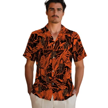 san francisco giants monstera layer orange hawaiian shirts fashion forward