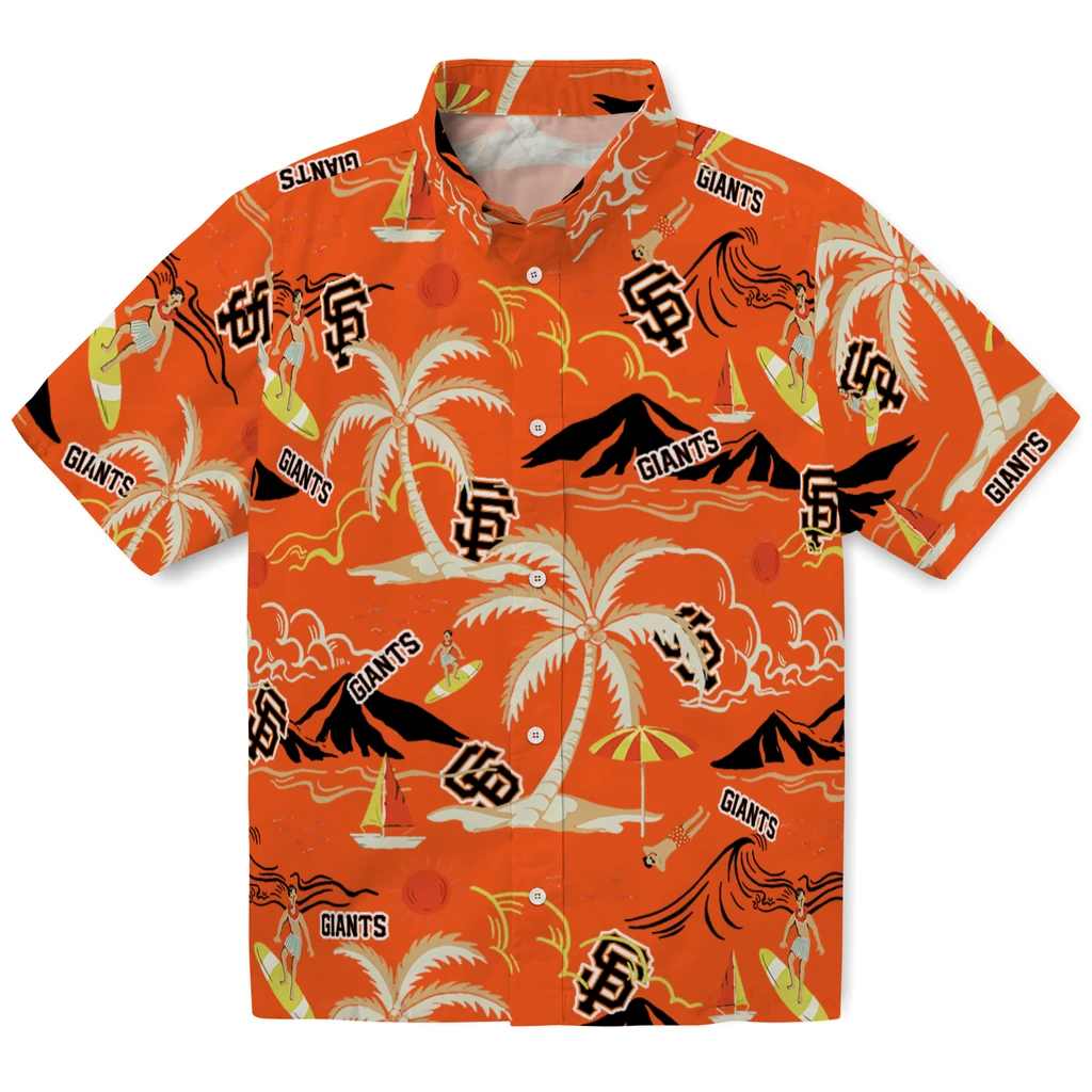San Francisco Giants Hawaiian Shirt - Palm Tree Island san francisco giants palm tree island orange hawaiian shirts best selling