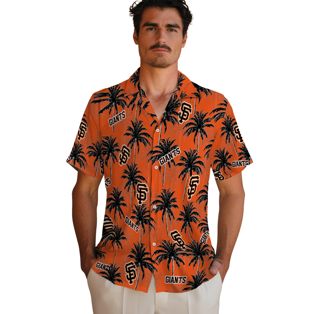 San Francisco Giants Hawaiian Shirt - Palm Tree Motif san francisco giants palm grove orange hawaiian shirts fashion forward