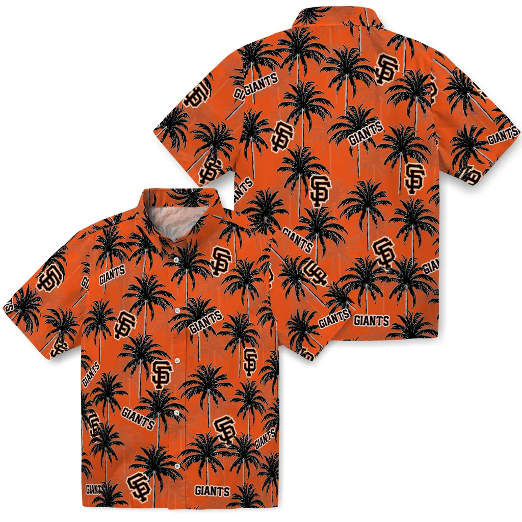 San Francisco Giants Hawaiian Shirt - Palm Tree Motif san francisco giants palm grove orange hawaiian shirts high quality