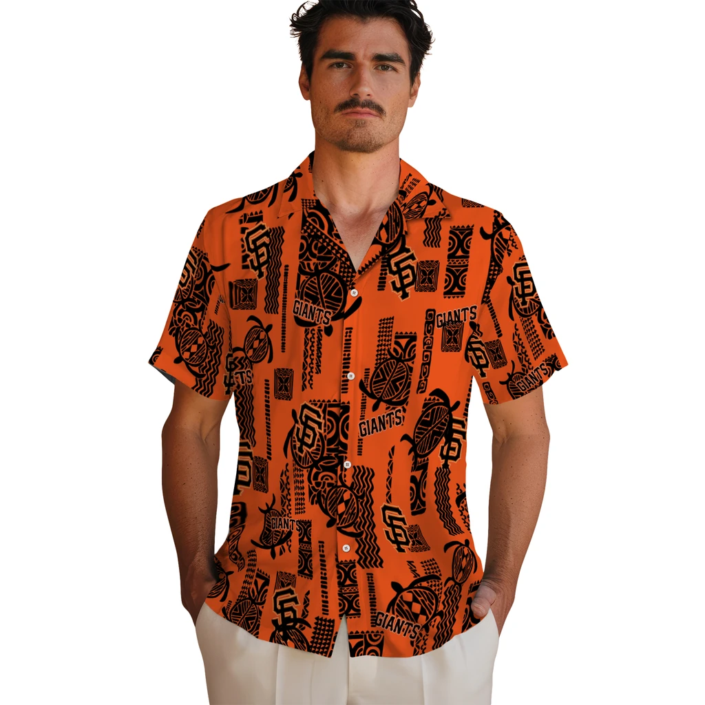 San Francisco Giants Hawaiian Shirt - Turtle Lines san francisco giants turtle lines orange hawaiian shirts fashion forward