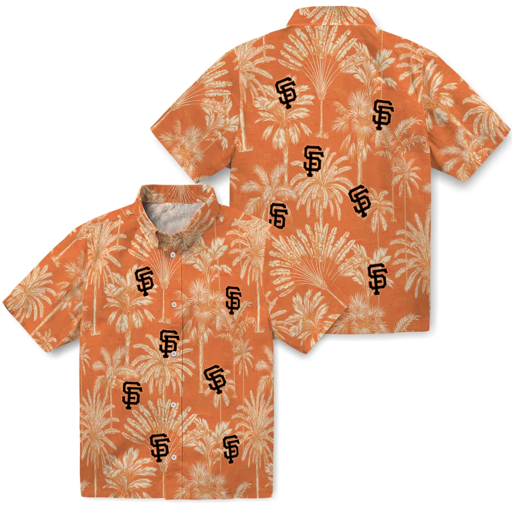 San Francisco Giants Hawaiian Shirt - Vintage Palm Tree san francisco giants palm shadows orange hawaiian shirts high quality
