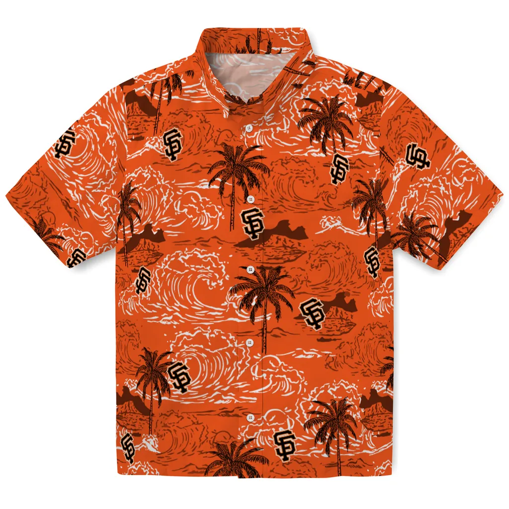 San Francisco Giants Hawaiian Shirt - Wave Palm san francisco giants wave palm orange hawaiian shirts best selling