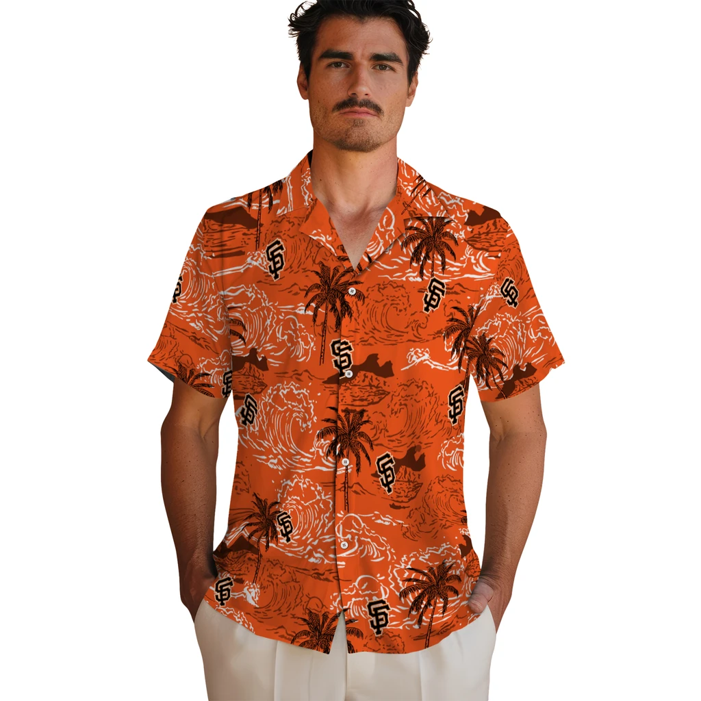 San Francisco Giants Hawaiian Shirt - Wave Palm san francisco giants wave palm orange hawaiian shirts fashion forward