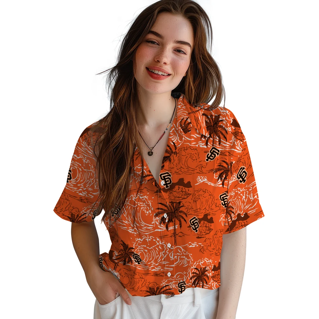 San Francisco Giants Hawaiian Shirt - Wave Palm san francisco giants wave palm orange hawaiian shirts latest model