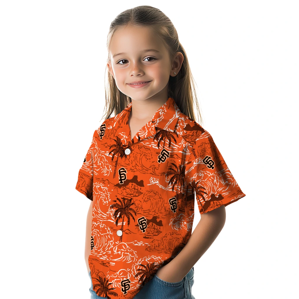 San Francisco Giants Hawaiian Shirt - Wave Palm san francisco giants wave palm orange hawaiian shirts premium grade