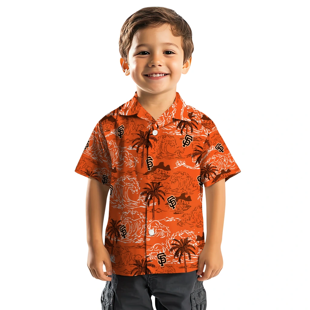 San Francisco Giants Hawaiian Shirt - Wave Palm san francisco giants wave palm orange hawaiian shirts top rated
